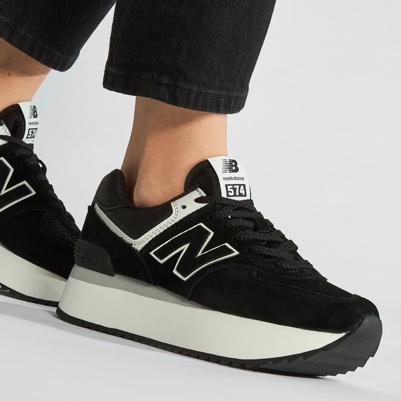 New Balance Shoes - New Balance 574 Black and White Platform Sneakers